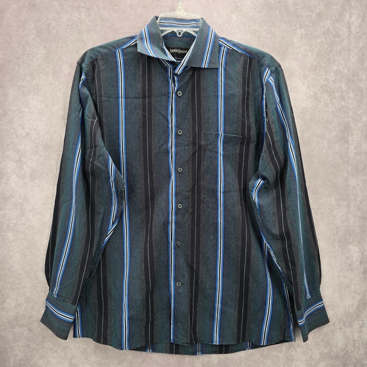 Artisti Italiani Blue Stripe Mens Button Down Cotton Long Sleeve Preppy Shirt XL