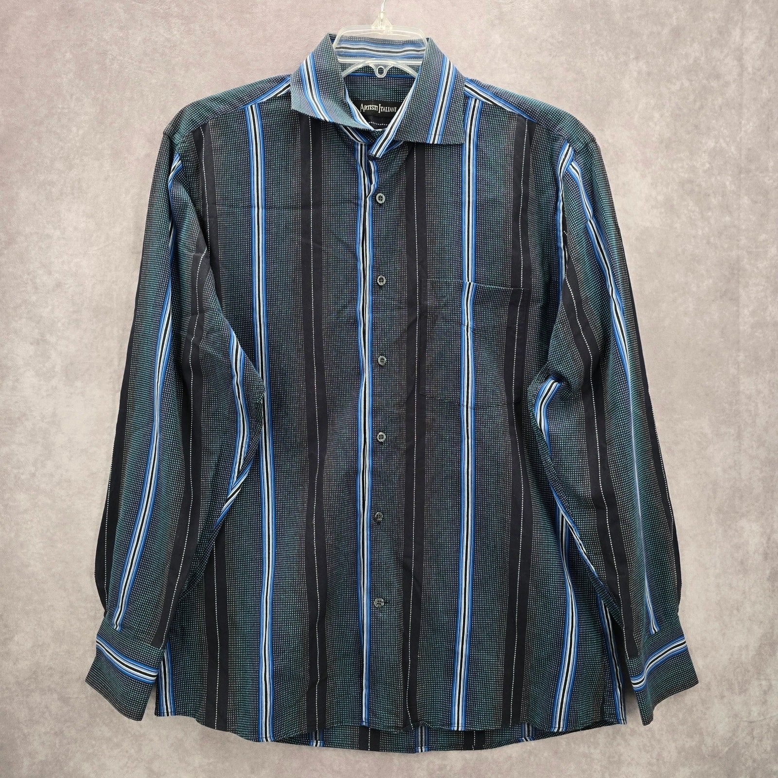 Artisti Italiani Blue Stripe Mens Button Down Cotton Long Sleeve Preppy Shirt XL
