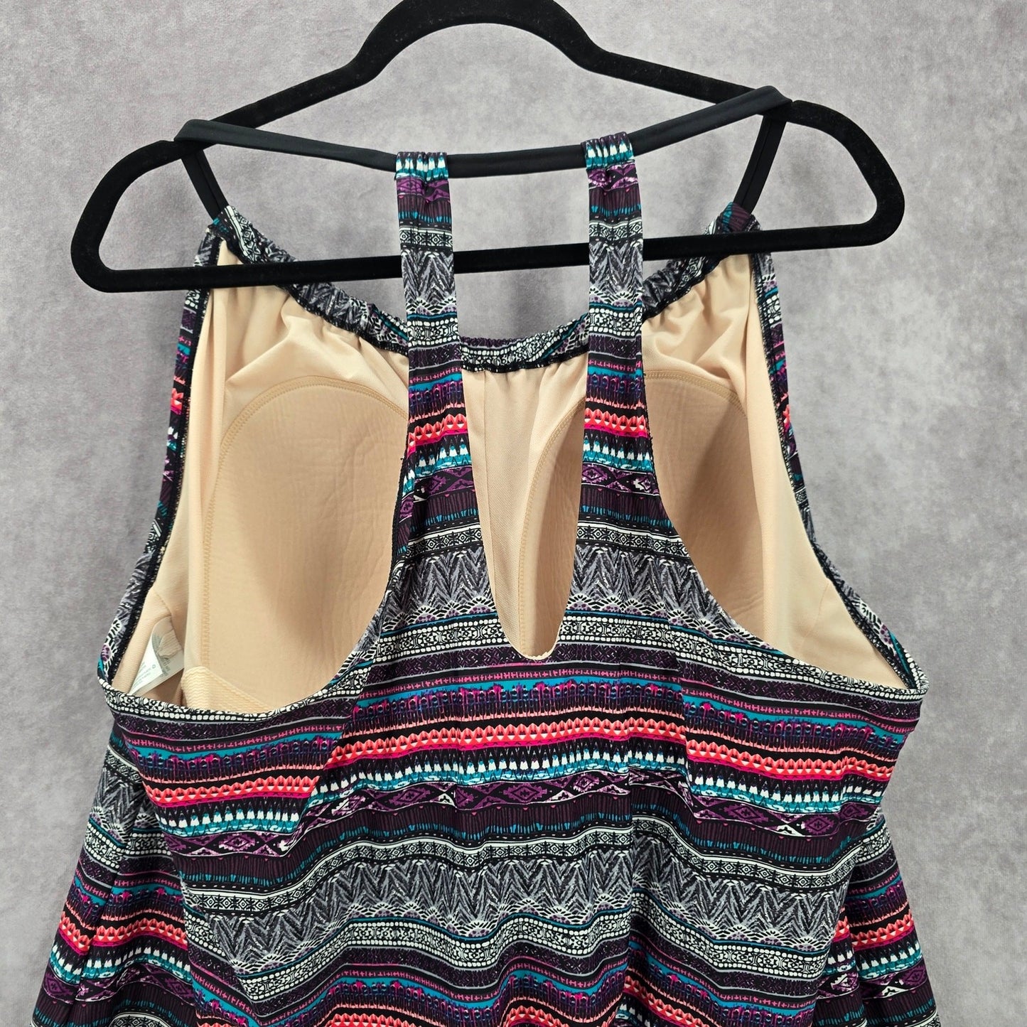 Kona Sol Black Multi Color Print Padded Swimwear Tankini Tank Top Plus 24W 2X