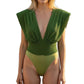 Pretty Little Thing Green Sparkle Plunge V Neck One Piece Bodysuit Top Plus 18