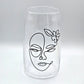 Face Flower Asymmetrical Line 16oz Beer Can Glass Cup NWT