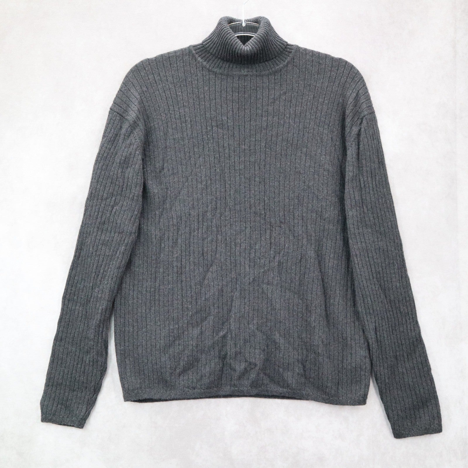 J Ferrar Gray Ribbed Turtleneck Sweater Knit Pullover Classic Minimalist Medium