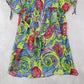 Boho Floral Swirl Sheer Festival Beach VTG Colorful Tunic Cover Up Dress L Large