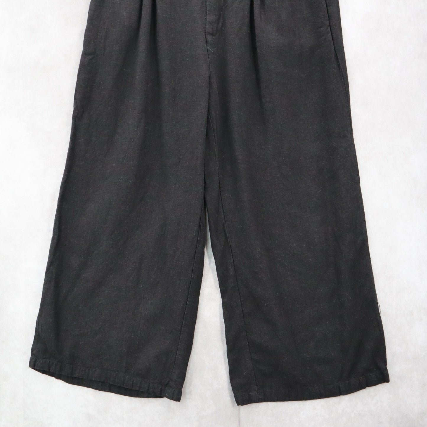 Black Cropped Wide Leg Pleated Belted Preppy Straight Leg Trousers Pant L Large