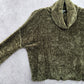 Charlotte Ruse Green Turtleneck Crop Chenille Flare Sleeve Y2K VTG Sweater Small