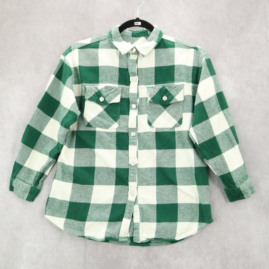 Zara Kids Green Flannel Plaid Long Sleeve Button Up Western Utility Shirt Small