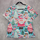Blue Santa Candy Cane Cute Y2K Christmas Holiday Tree Artsy Tshirt Top Medium