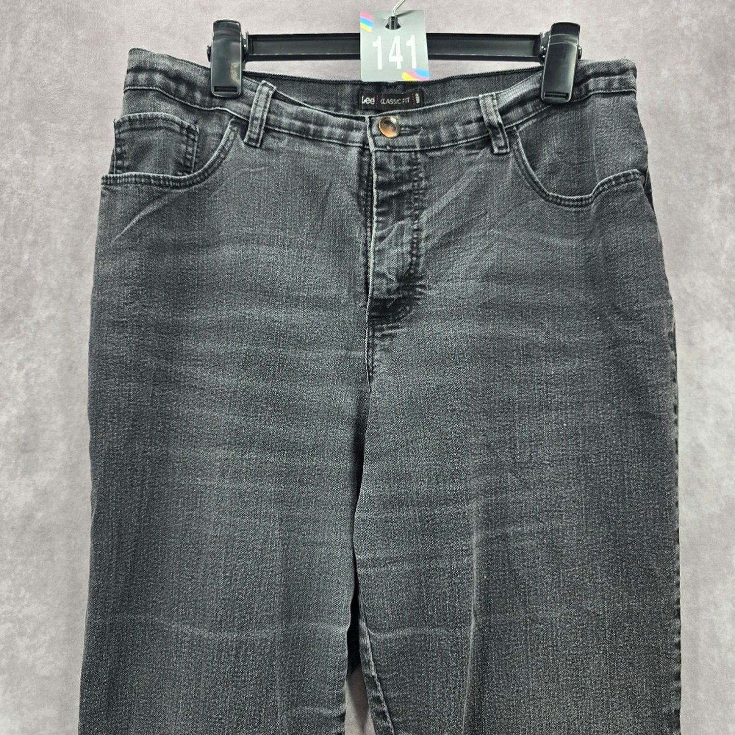 Lee Classic Fit Gray Black Denim Jeans Straight Leg Pants 14M Medium