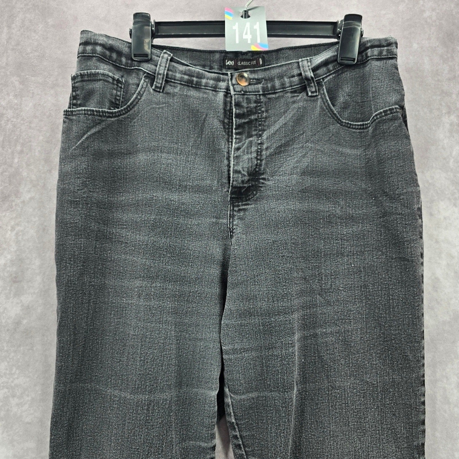 Lee Classic Fit Gray Black Denim Jeans Straight Leg Pants 14M Medium