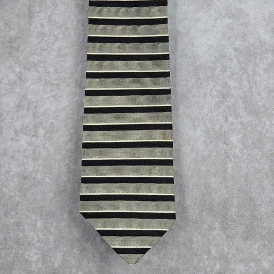 Donna Karan Black Gray Silver Stripe Executive Silk Italy Men's Neck Tie