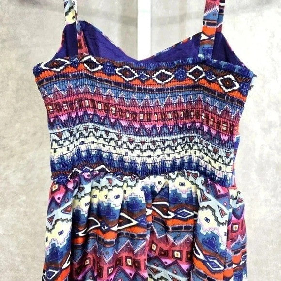 Delia's Floral Print Short Overall Flare Y2K Vintage Button Strap Dress Small