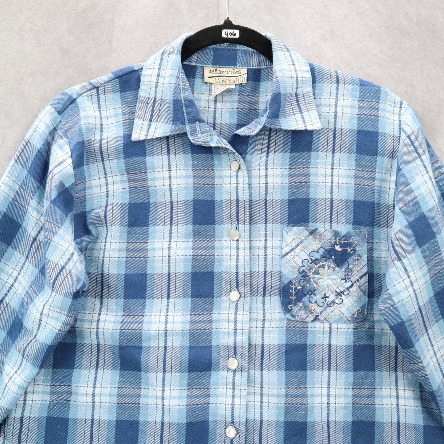 Teddi Blue Plaid Flannel Western Long Sleeve Button Up VTG College Petite Small