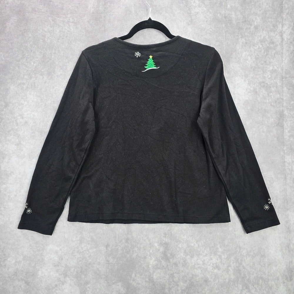 Breckenridge Black Christmas Embroidered Snowman Y2K Holiday Vintage Top Medium