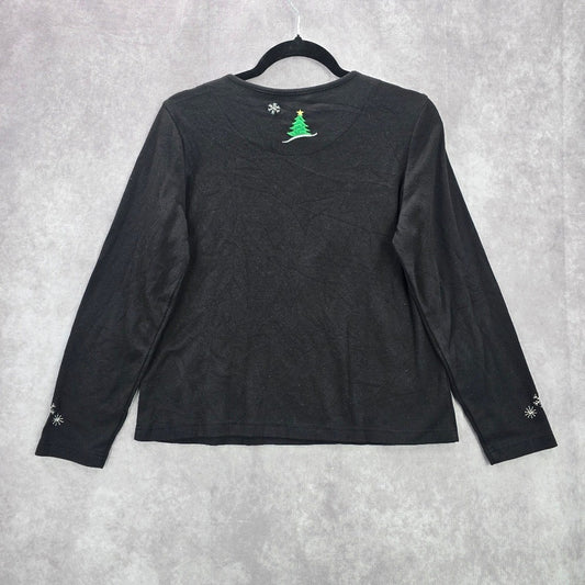 Breckenridge Black Christmas Embroidered Snowman Y2K Holiday Vintage Top Medium