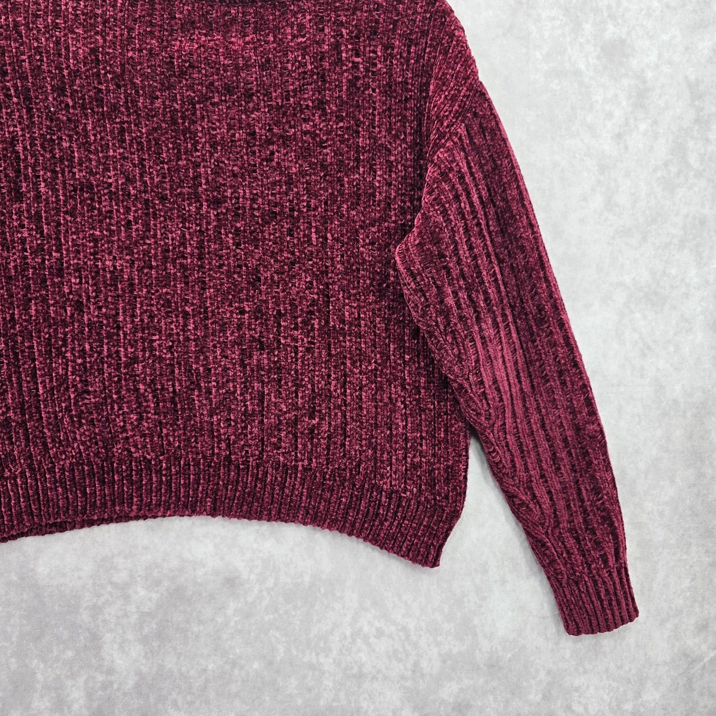 Arizona Red Chenille Ribbed Sleeve Y2K VTG Academia Crop Cozy Sweater Medium