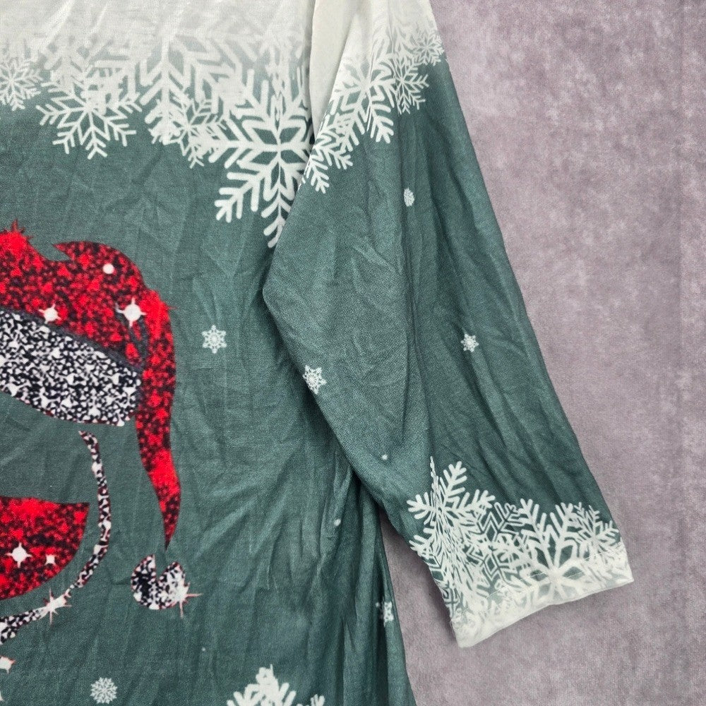 Green Snow Flake Wine Santa Cozy Vibe Christmas Print Top Medium