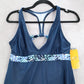 Champion Blue Dot Racerback Padded Halter Fade Resistant Tankini Top L Large