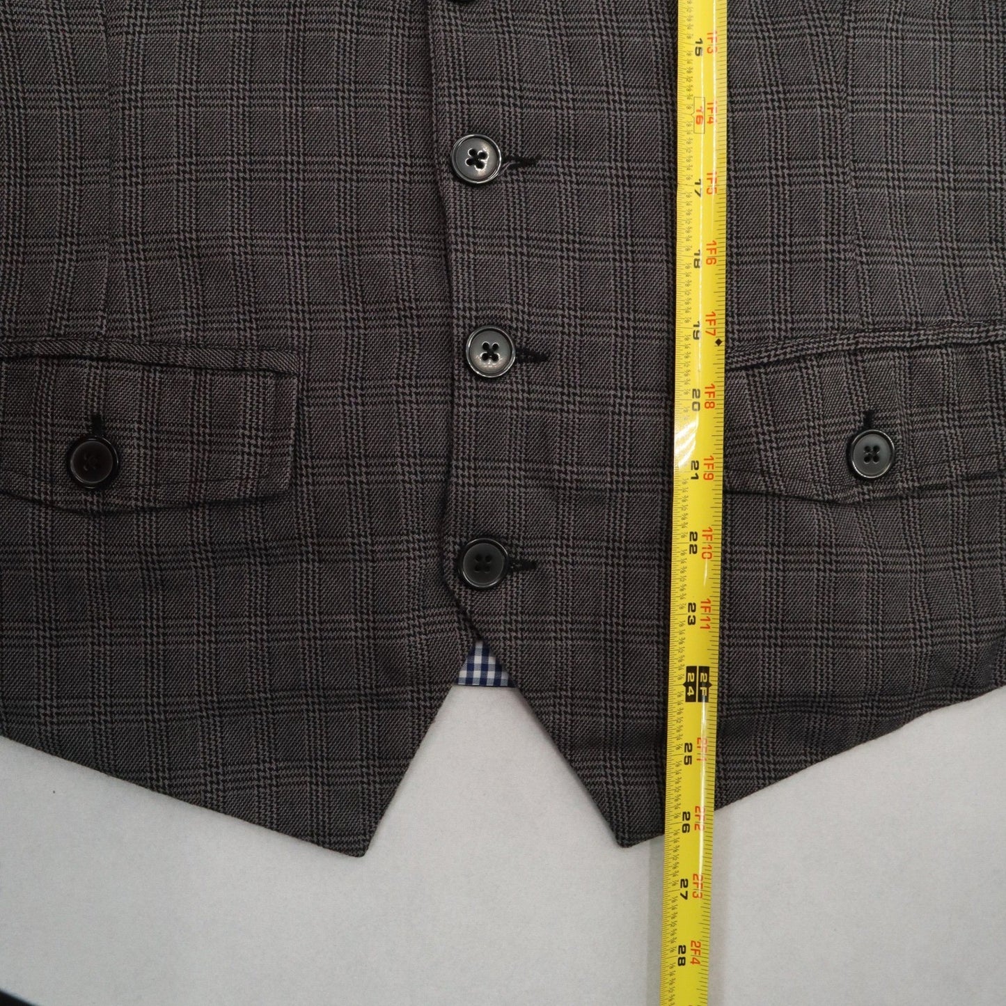 Sovereign Codes Gray Checker 5 Button Point Pocket Waistcoat Formal Suit Vest XL