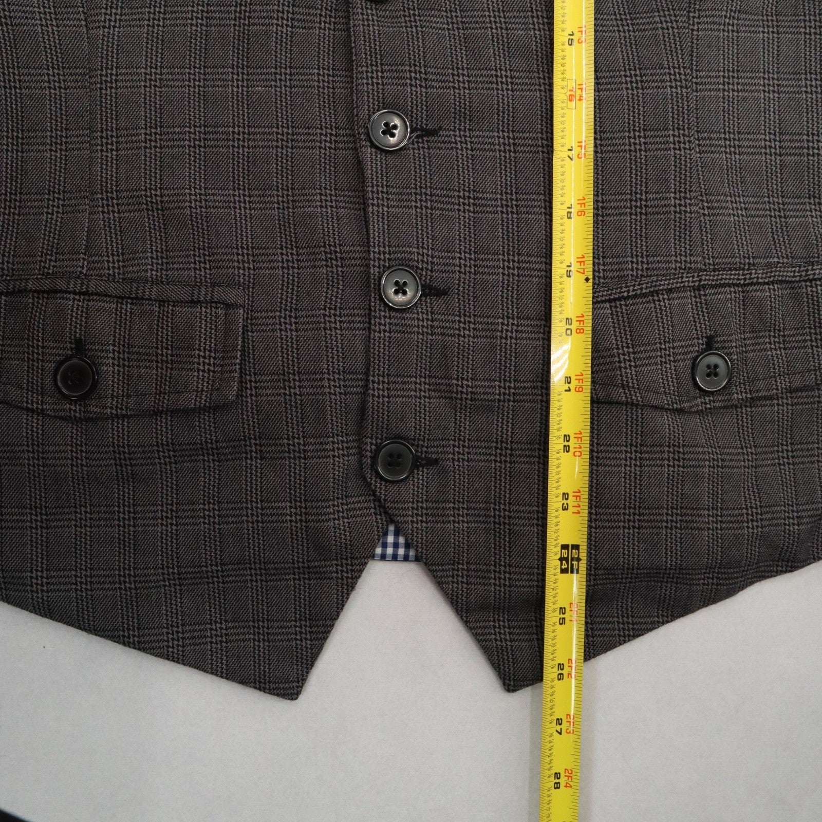 Sovereign Codes Gray Checker 5 Button Point Pocket Waistcoat Formal Suit Vest XL