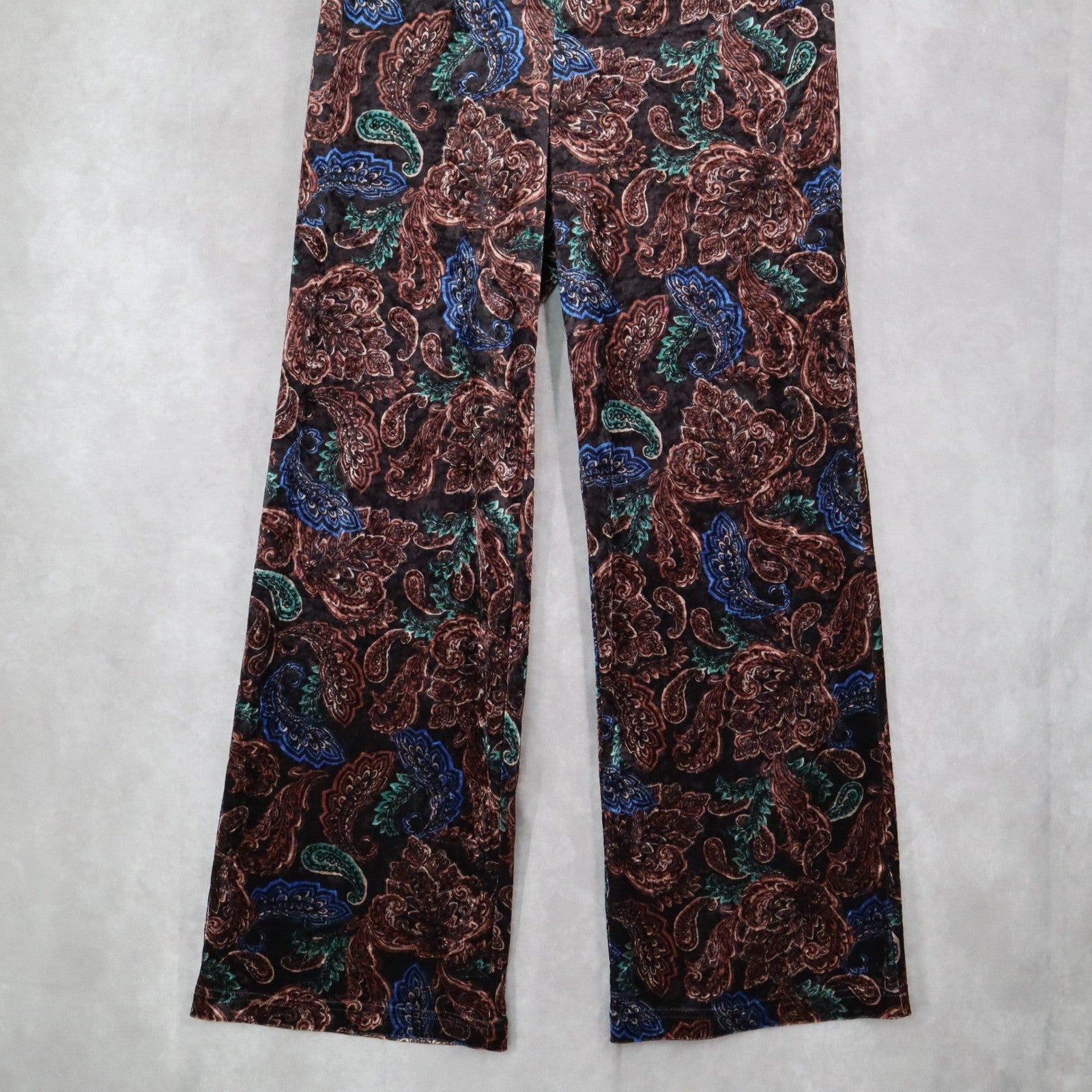 Joan Rivers Black Wide Leg Pull On Velvet Paisley Vintage Whimsy Pants Small