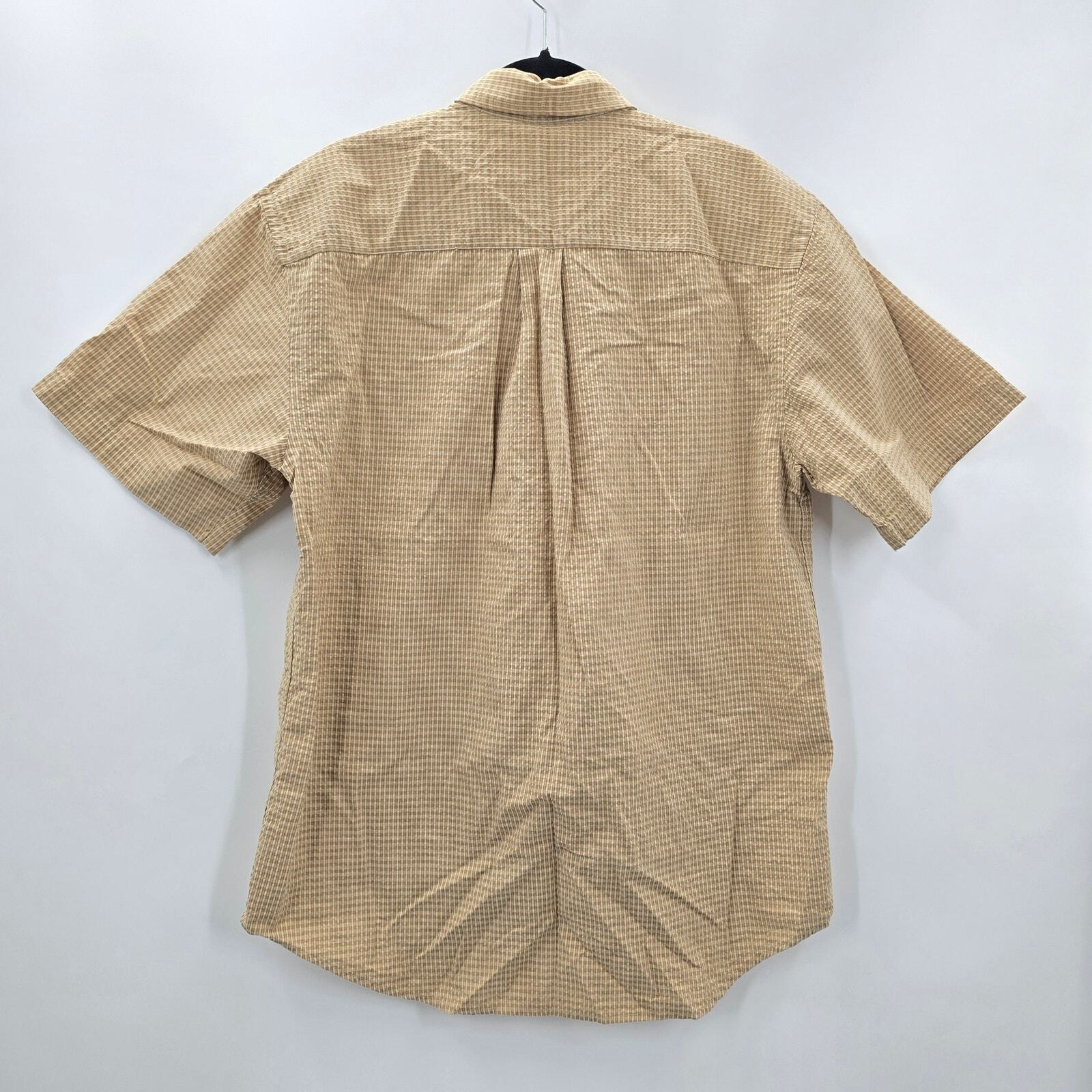 Arrow Tan Stripe Plaid Button Up Short Sleeve Shirt Medium