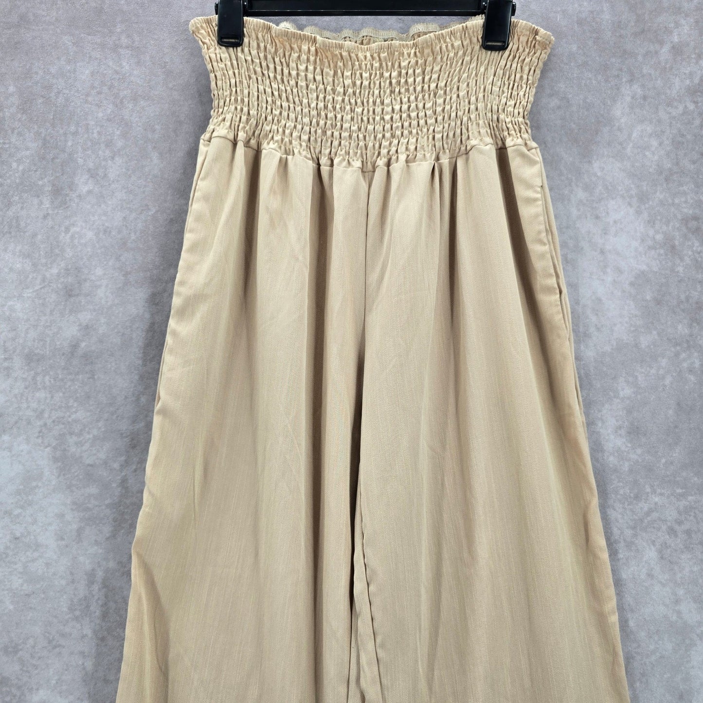 Cream Tan Smock High Rise Wide Leg Pocket Flowy Boho Dress Pants Plus 2XL