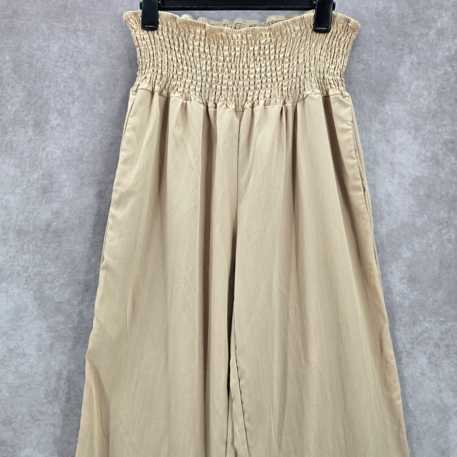 Cream Tan Smock High Rise Wide Leg Pocket Flowy Boho Dress Pants Plus 2XL