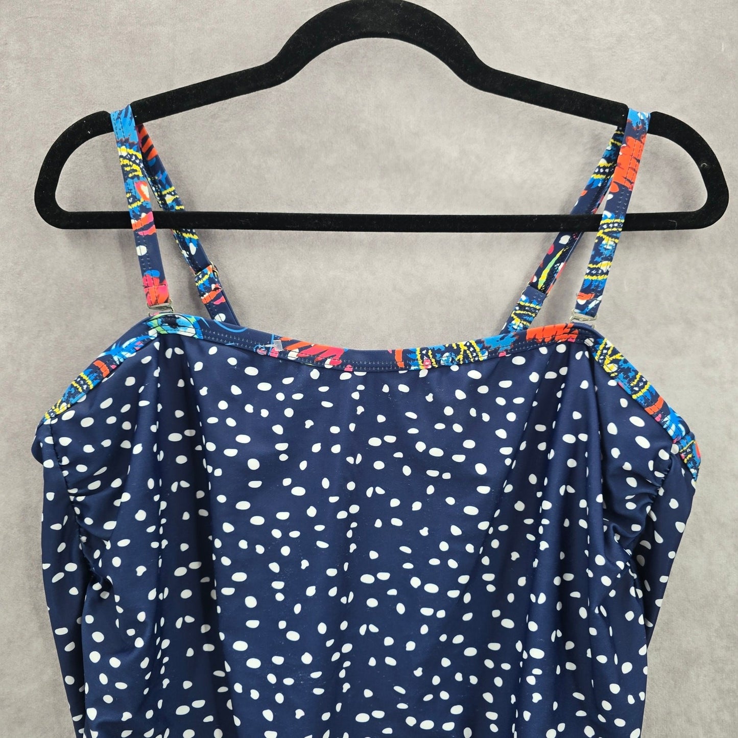 Blue Polka Dot Tank Top Padded Tankini Swimwear XL Extra Large