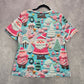 Blue Santa Candy Cane Cute Y2K Christmas Holiday Tree Artsy Tshirt Top Medium