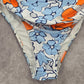 Blue White Floral Print Bikini Bottoms Swimsuit High Rise Swimwear Medium