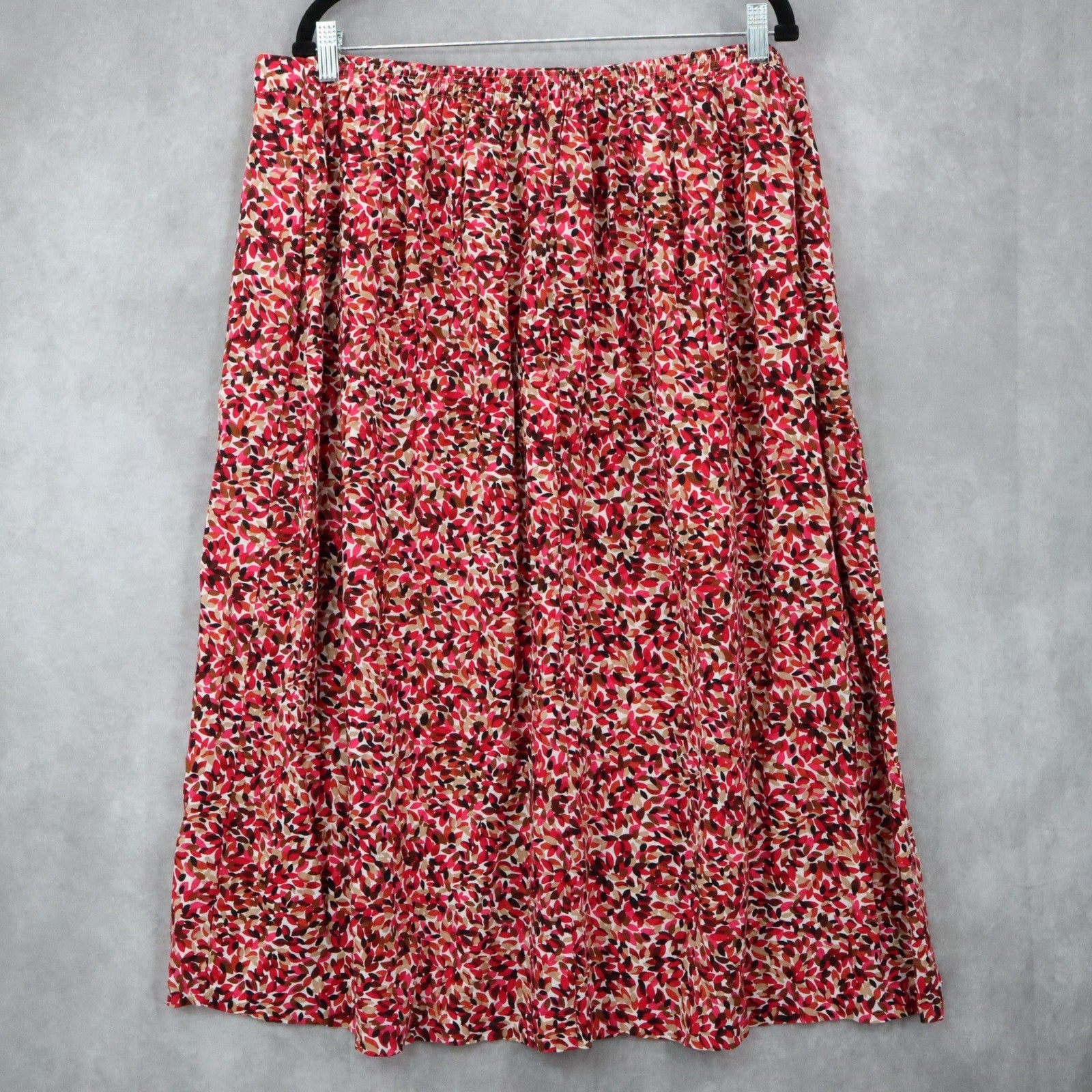 Just My Size Boho Floral Midi Skirt Red Pink Flowy Pocket Casual Chic Plus 16