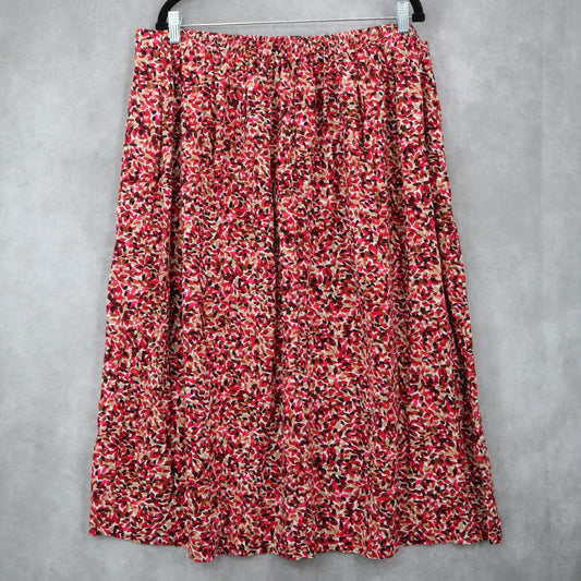 Just My Size Boho Floral Midi Skirt Red Pink Flowy Pocket Casual Chic Plus 16
