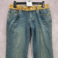XOXO Blue Straight Bootcut Flare Gold Sequin Denim Jeans Pants 7/8