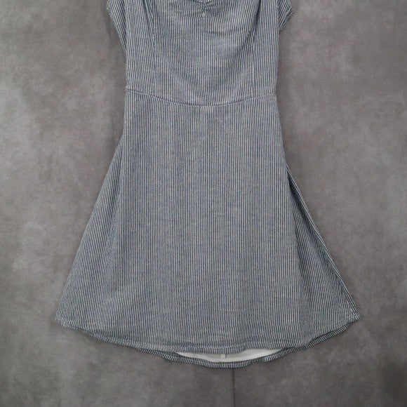 Hollister Blue Stripe Fit Flare Cutout Nautical Beach Tie Preppy Dress Small S
