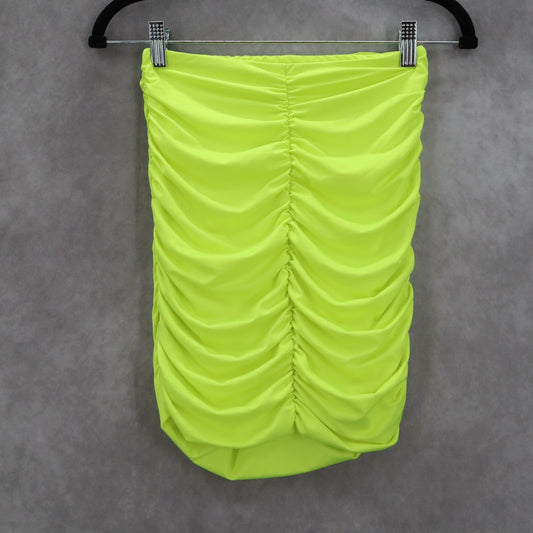 Green Neon Ruched Stretchy Tube Swim Party Pencil Bodycon Drape Top S Small