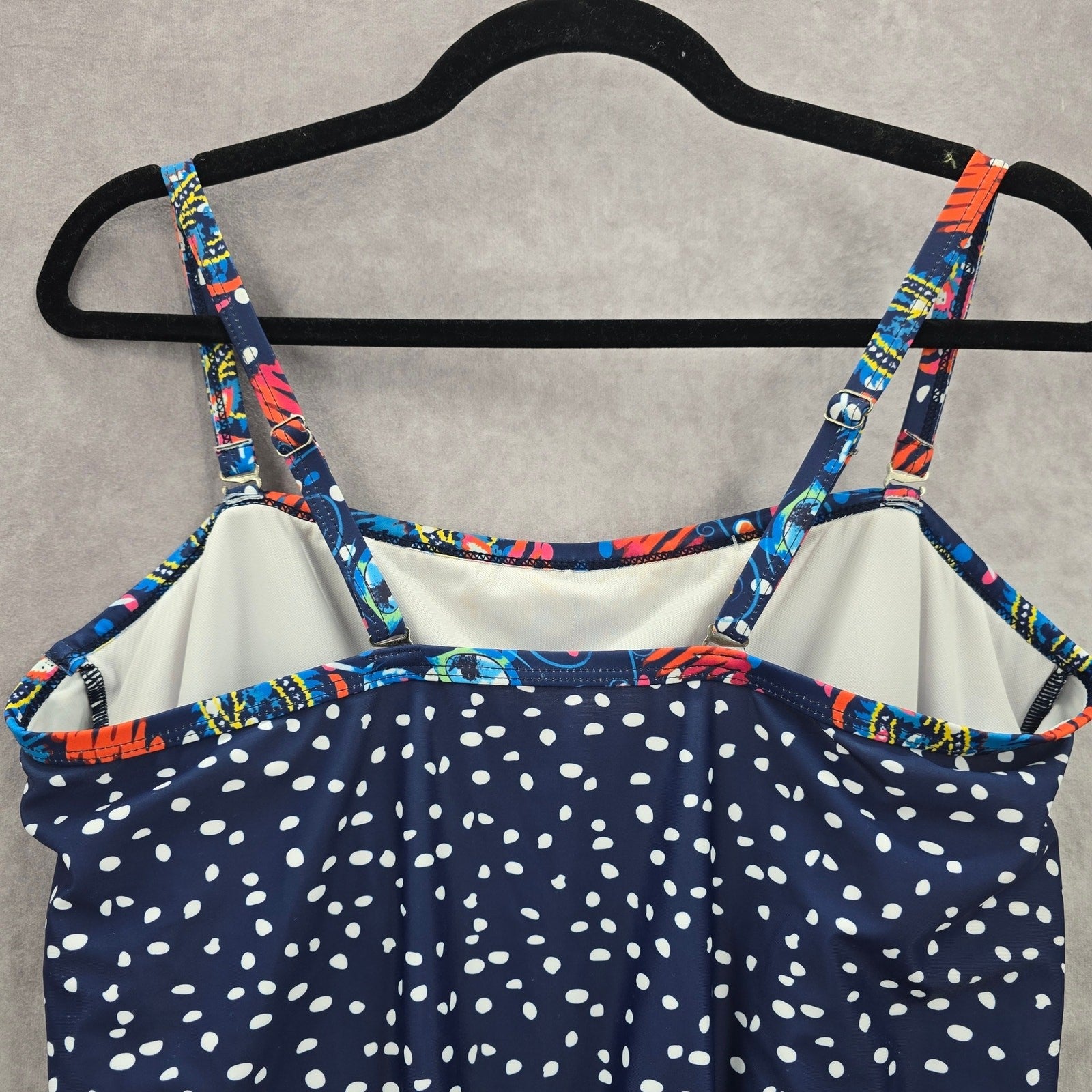 Blue Polka Dot Tank Top Padded Tankini Swimwear XL Extra Large