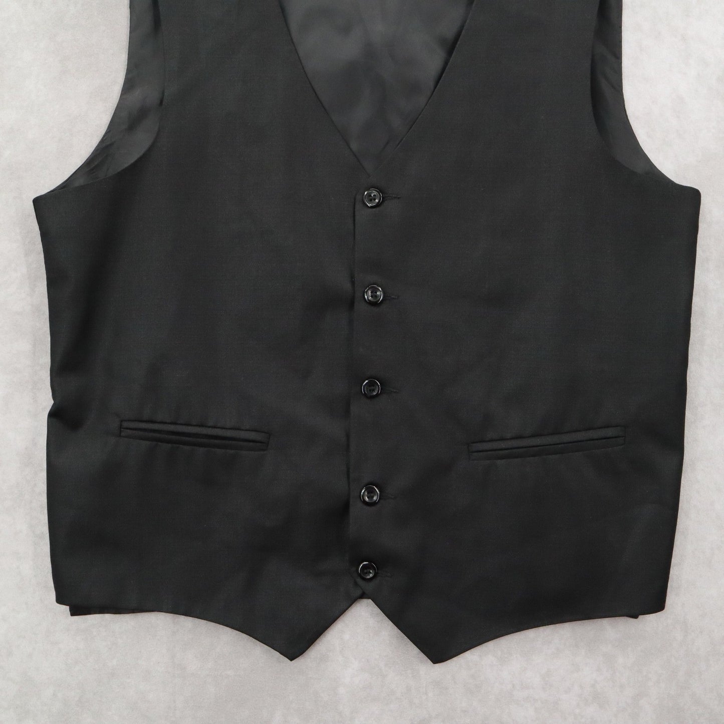 Black 5 Button Welt Pocket Point Waistcoat Formal Preppy Tuxedo Suit Vest L 44R