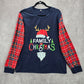 Blue Christmas Family Santa Reindeer Holiday Festive Print Plaid Top Medium