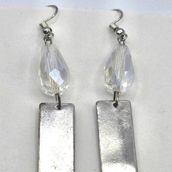 Silver Tarnished Tone Bead Bar Dangle Hook Earrings Fashion Jewelry E25