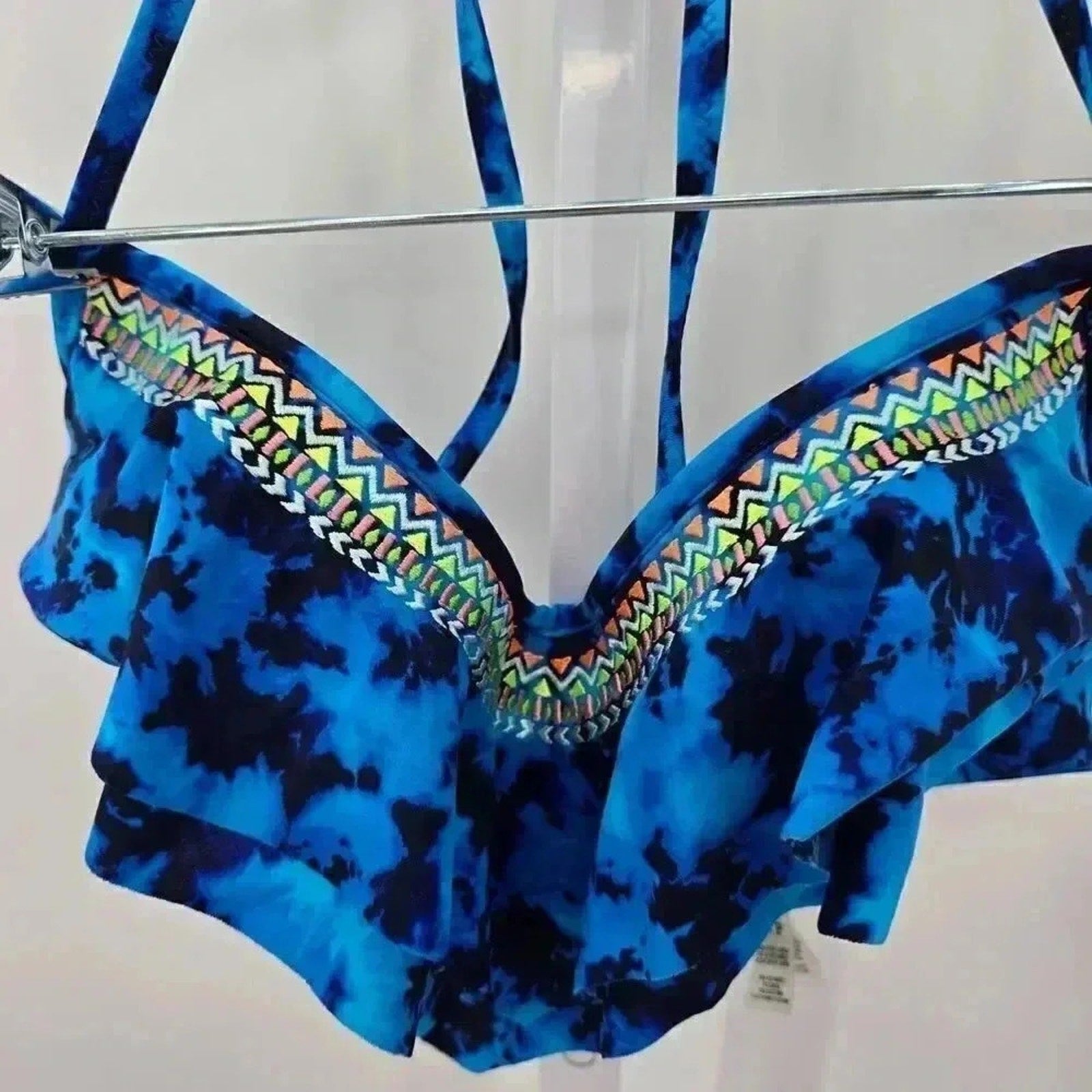 Victoria's Secret Pink Blue Ruffle String Tie Bikini Top Swimsuit Swimwear Small