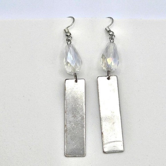 Silver Tarnished Tone Bead Bar Dangle Hook Earrings Fashion Jewelry E25