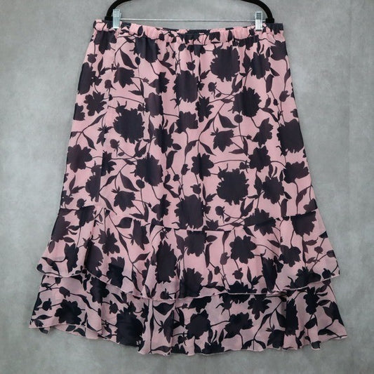 Sag Harbor Pink Blue Floral Knee Length Skirt Pull On Plus Boho XL Extra Large