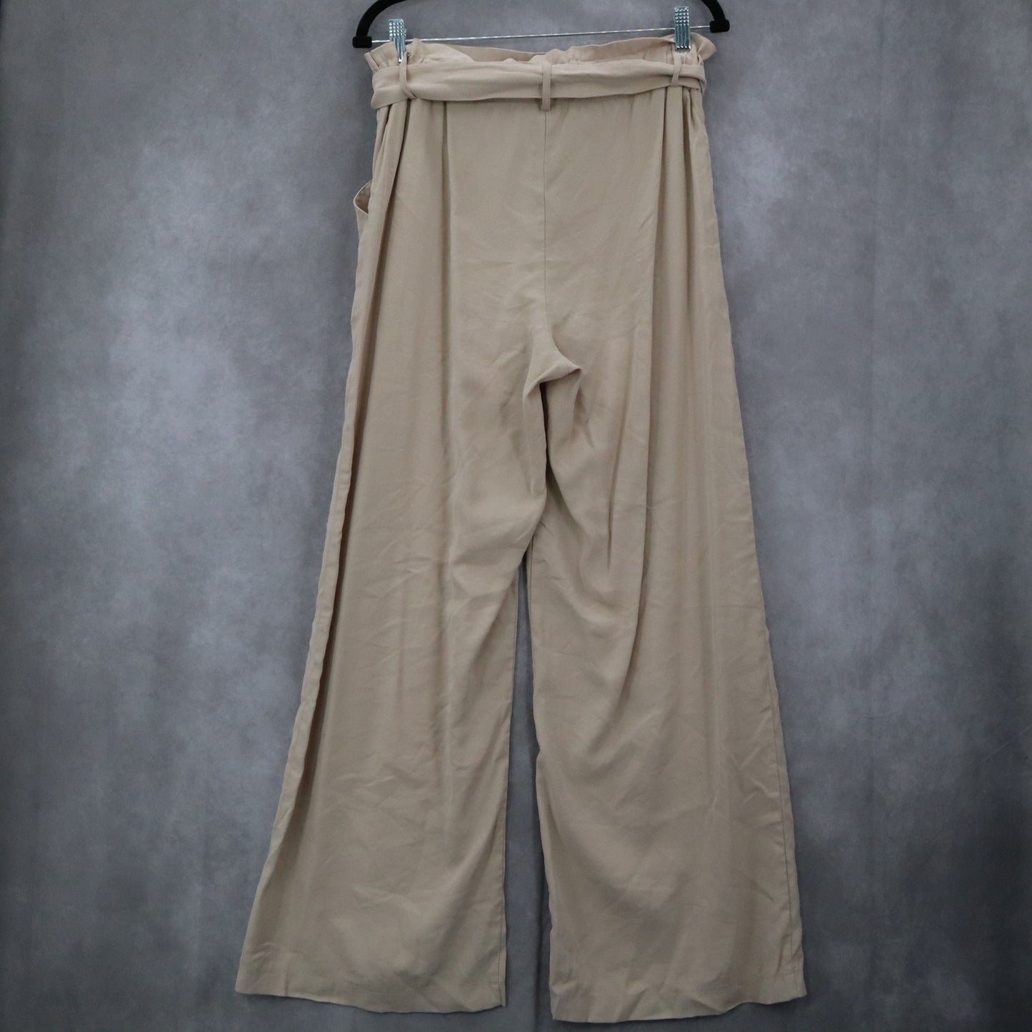 Evolutionary Tan Ruffle Pull On Wide Leg Belt Boho Comfy Trouser Pants L Large