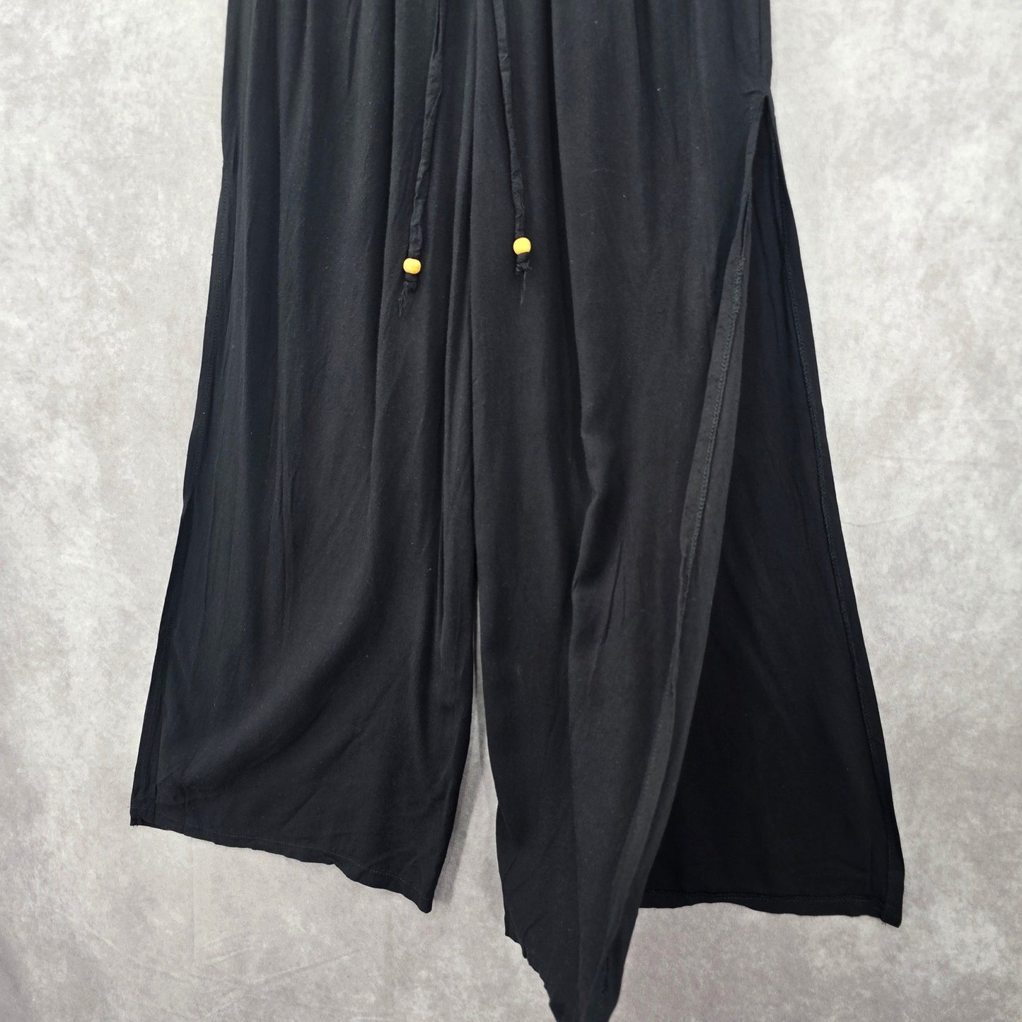 Black Wide Split Flowy Straight Beach Vacation Lounge 90s Pullon Boho Pants XS