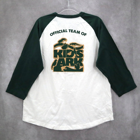 Sport Tek White Green Mineritos Baseball Tee Tshirt Raglan Top L Large