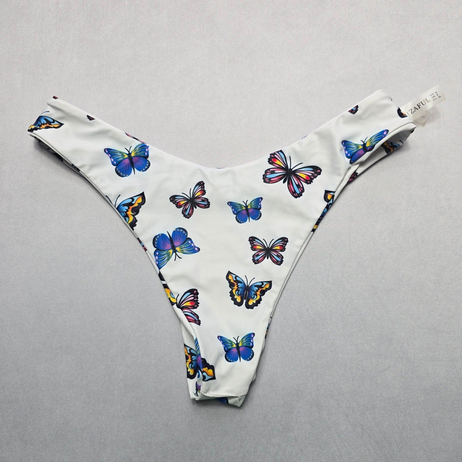 Zaful White Butterfly Thong Swim Beach Cheeky Flirty Boho Bikini Bottom L Large