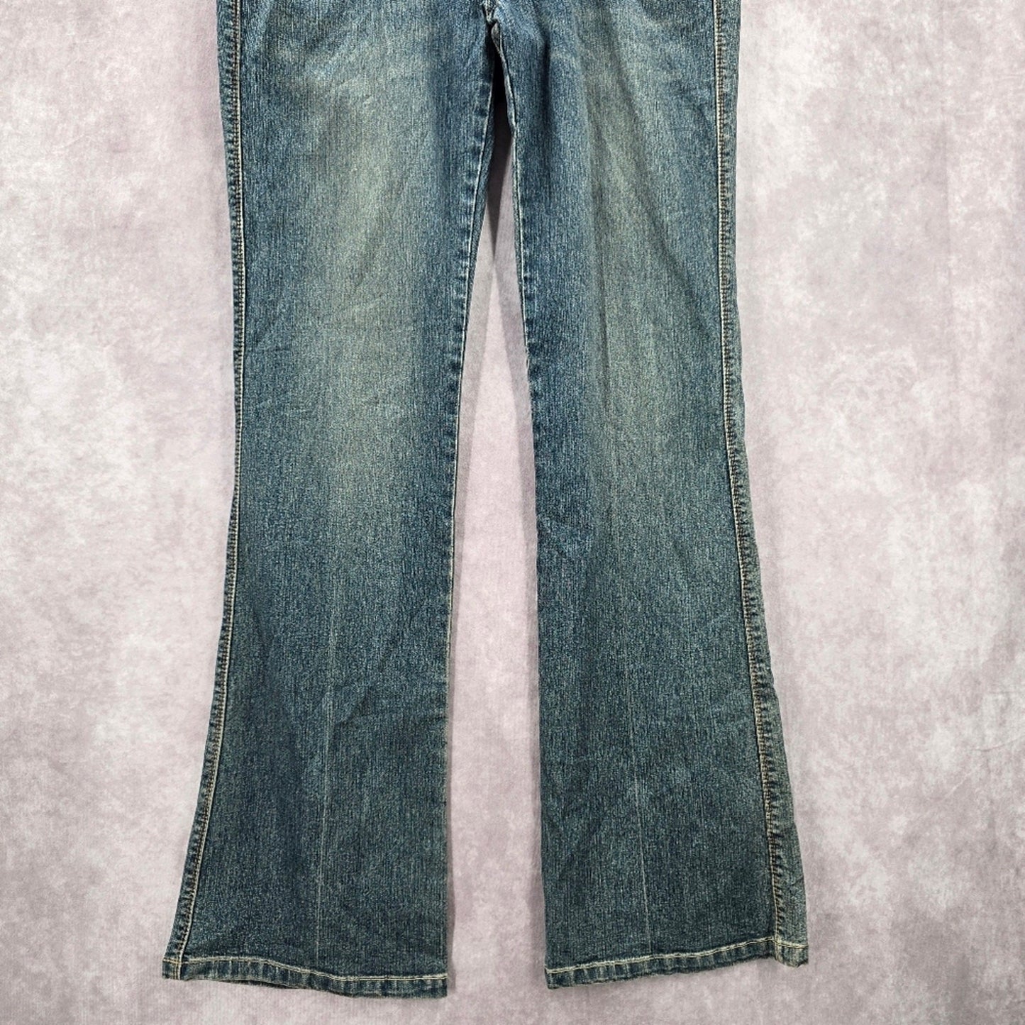 XOXO Blue Straight Bootcut Flare Gold Sequin Denim Jeans Pants 7/8