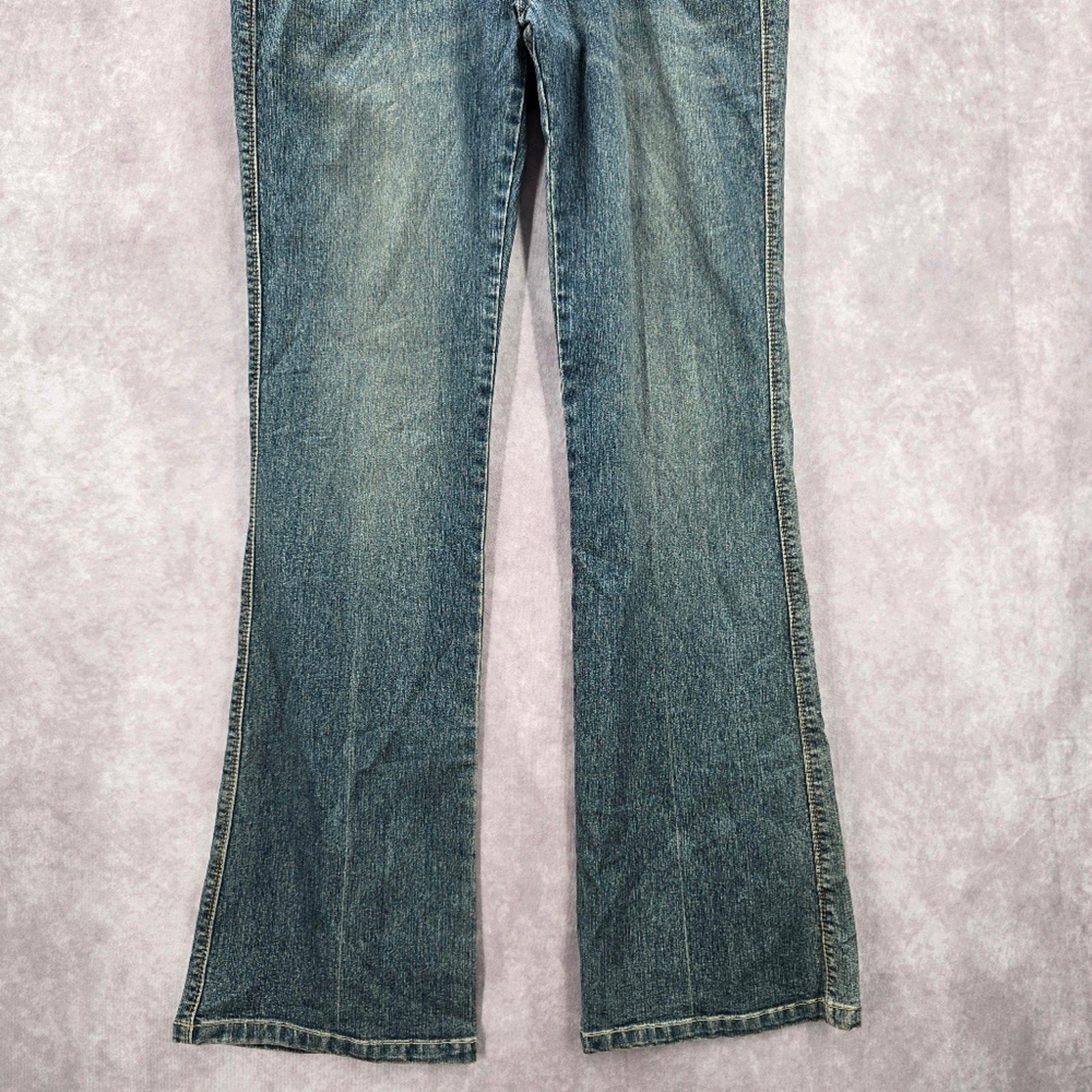 XOXO Blue Straight Bootcut Flare Gold Sequin Denim Jeans Pants 7/8