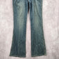 XOXO Blue Straight Bootcut Flare Gold Sequin Denim Jeans Pants 7/8