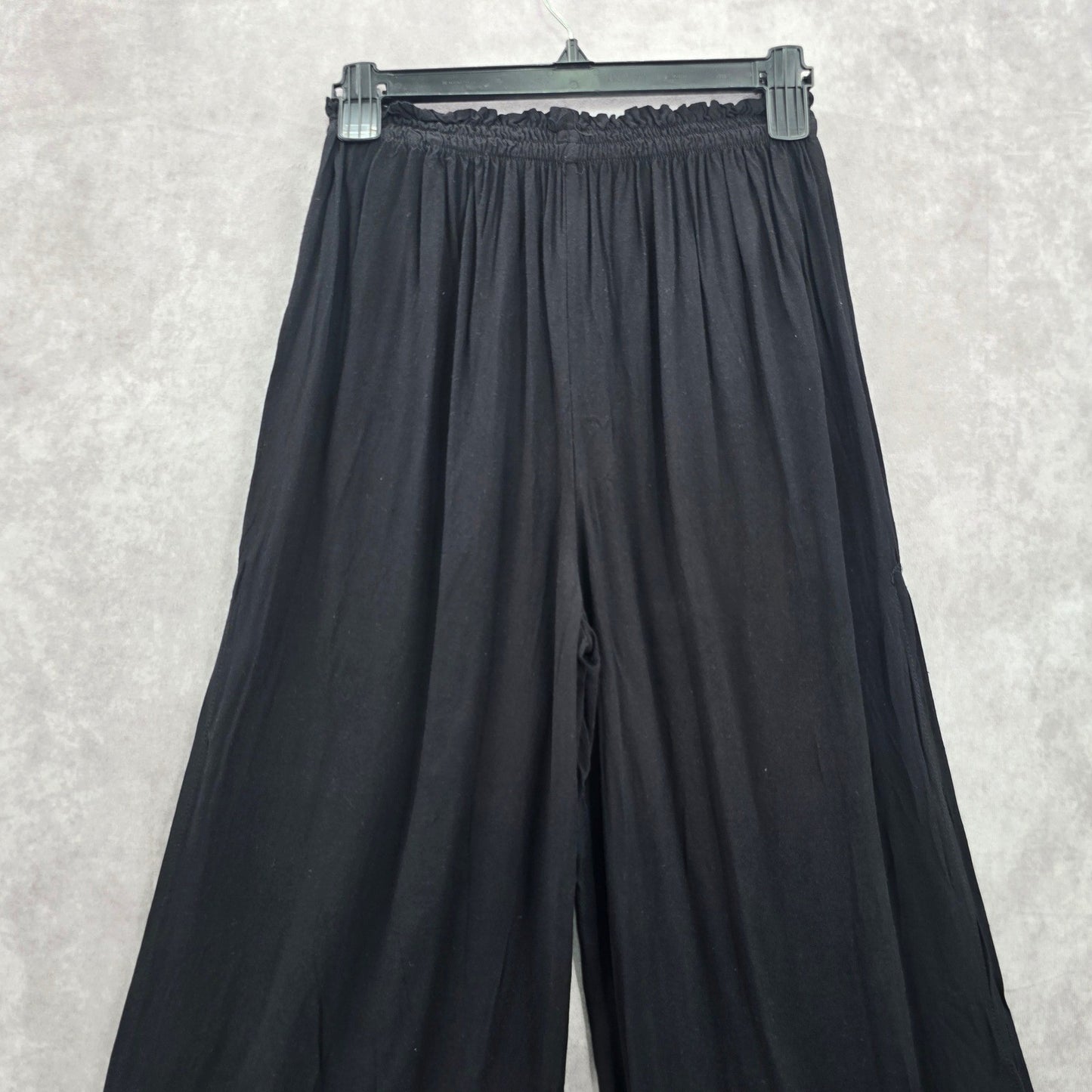 Black Wide Split Flowy Straight Beach Vacation Lounge 90s Pullon Boho Pants XS